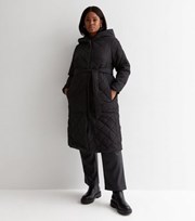 New Look Curves Black Quilted Hooded Long Puffer Jacket